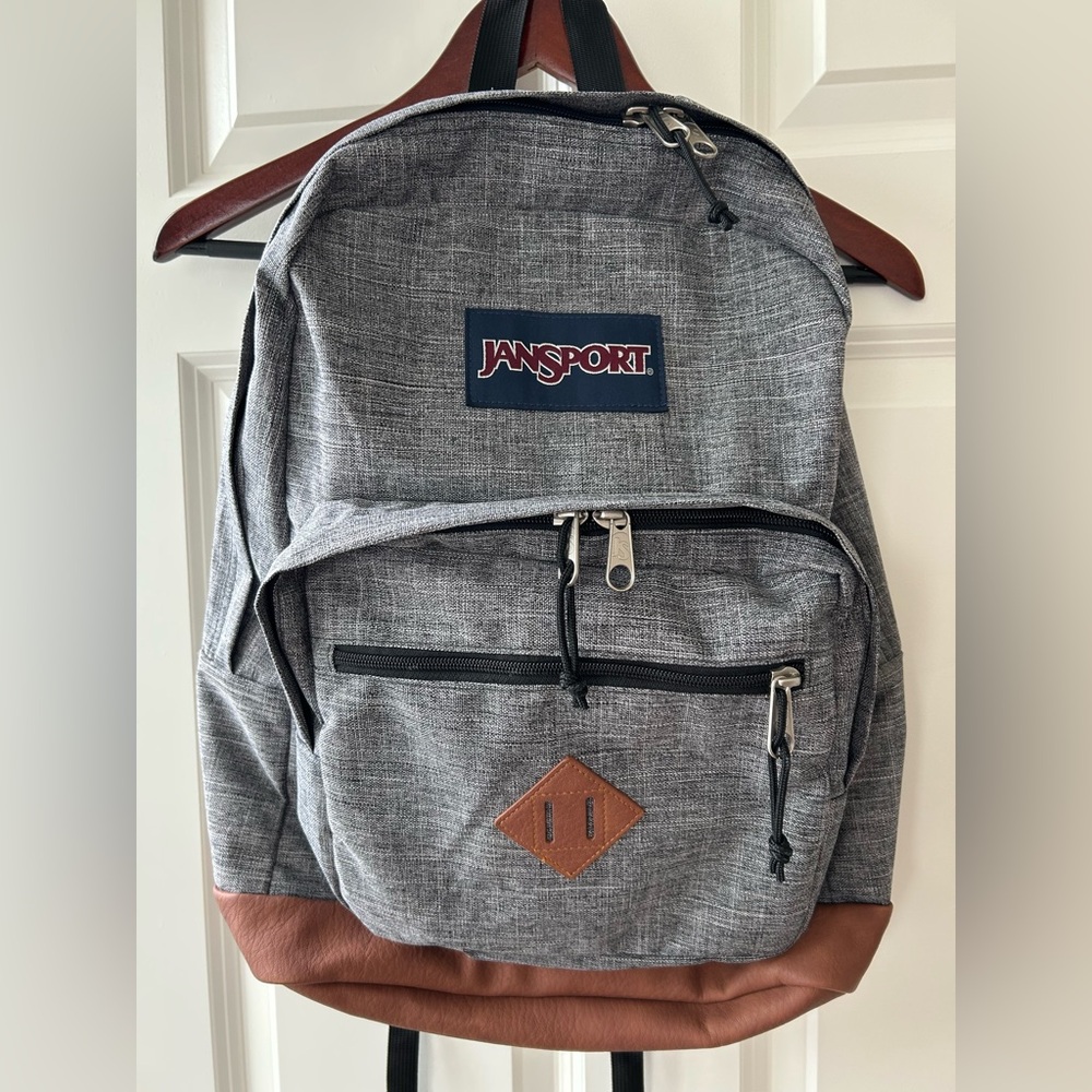 JanSport Gray Backpack with Brown Trim